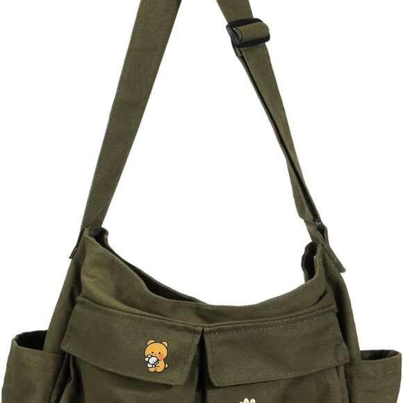 Vintage Canvas Crossbody Messenger Bag with Multiple Pockets and Hook-and-loop C - Picture 1 of 6